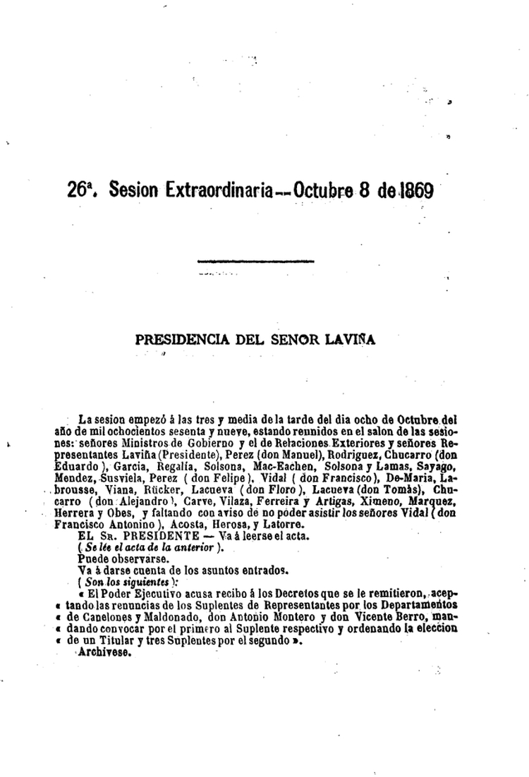 DIARIO DE SESIONES DE LA CAMARA DE REPRESENTANTES del 08/10/1869